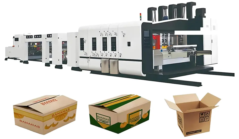 Full-auto Flexo Carton box printing gluer stitcher line